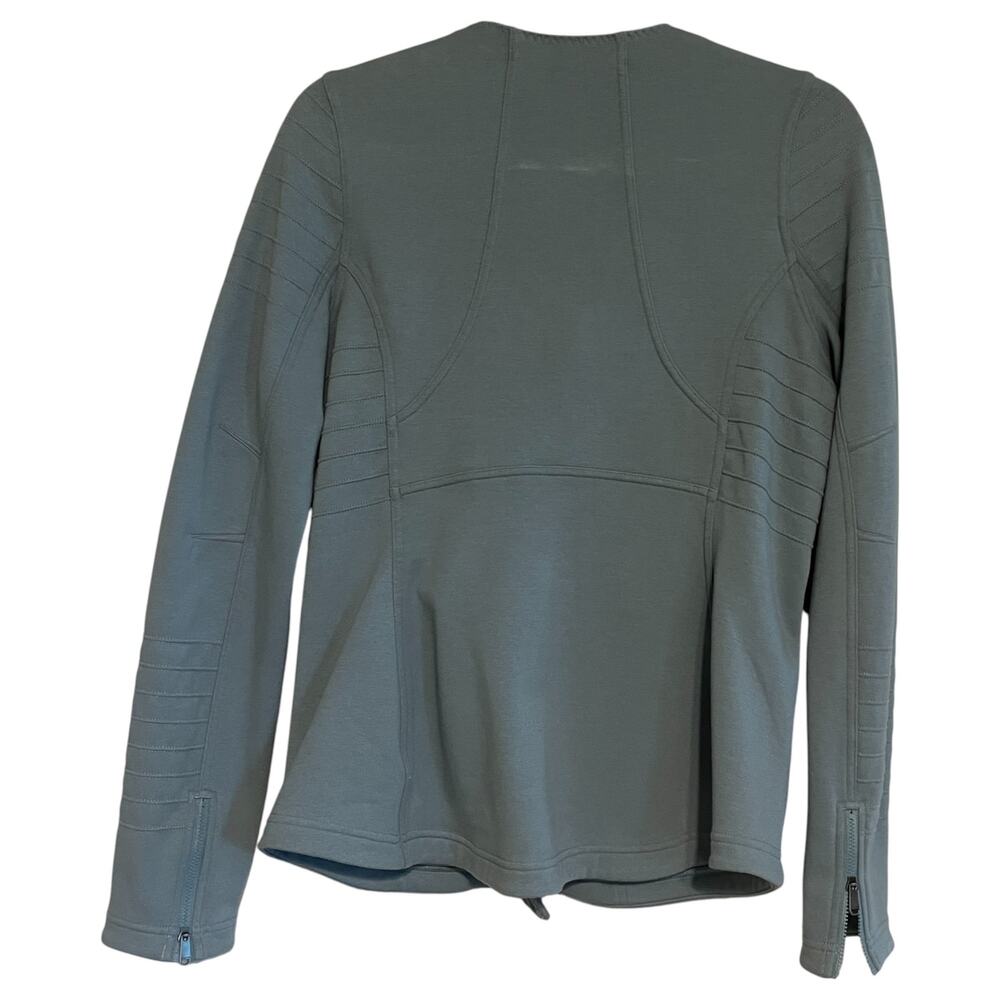 Athleta Fleece Lightweight Asymmetrical Zip Moto Jacket Sage Green Size M - Picture 3 of 6